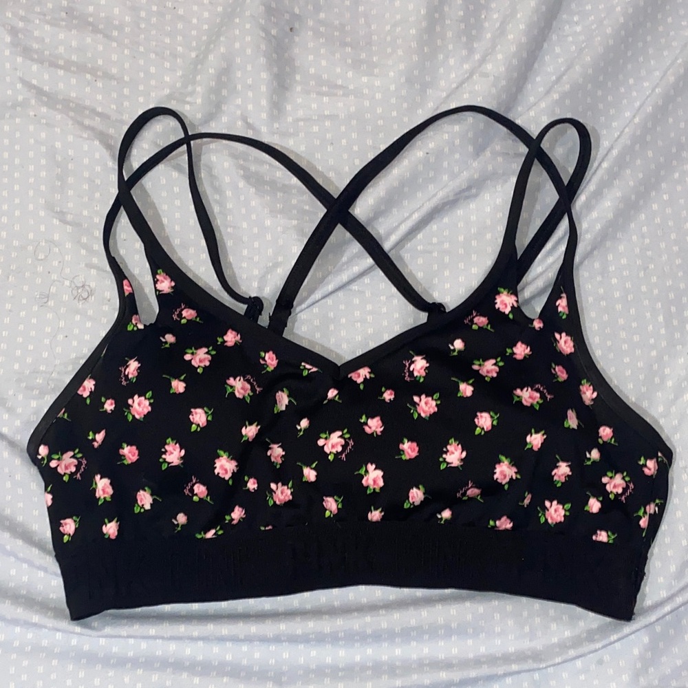 Floral Black sports bra from Pink Victoria’s Secret